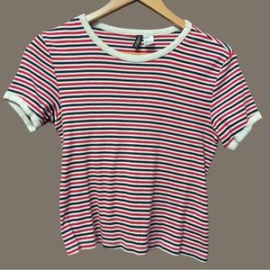 H&M Fitted Striped Cotton Tee - Red, Navy M